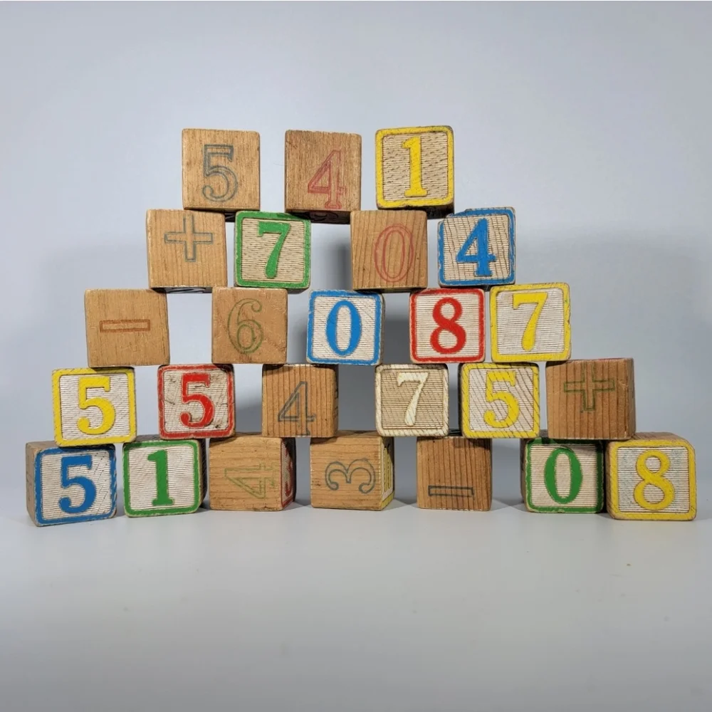 Vintage Playskool Wood Alphabet Blocks Lot of 25 1970's ABC School Teaching Toys
